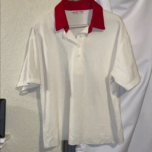 White Polo Shirt with Red Collar
